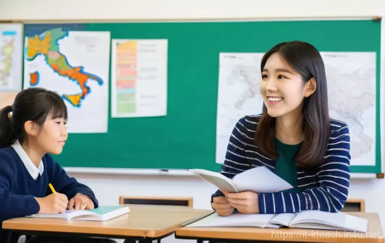 한국어교원과 해외 취업 기회 - **A Vibrant Italian Classroom: Embracing Korean Culture**
    A group of young Italian adults, dress...