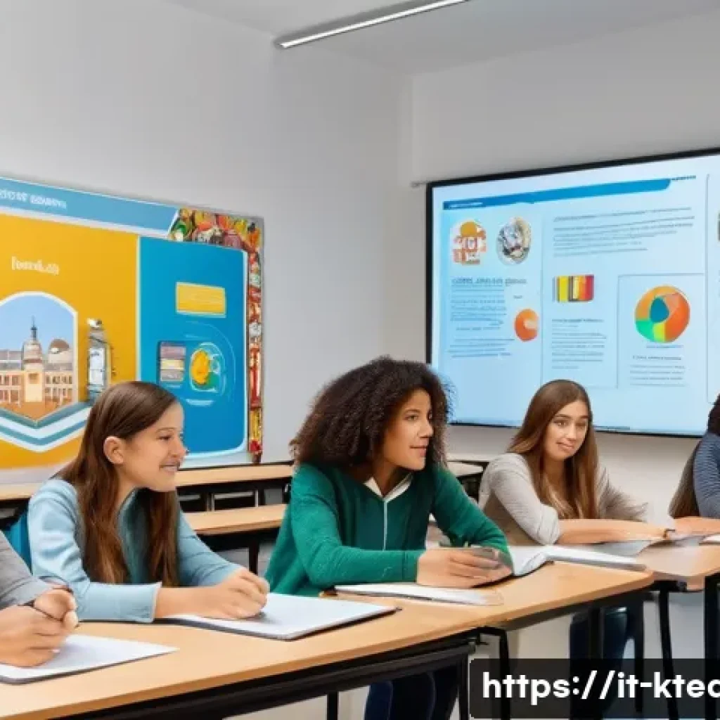 한국어교원 실습 과정에서 주의할 점 - A modern classroom setting in Italy featuring a diverse group of attentive adult students engaged in...