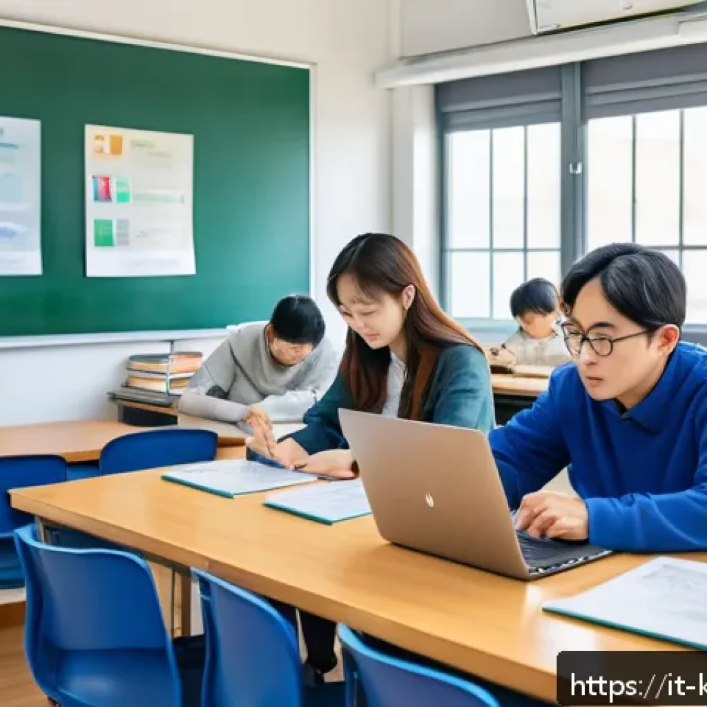 한국어교원 시험일정 확인법 - A modern Italian classroom setting with diverse adult students attentively participating in a Korean...