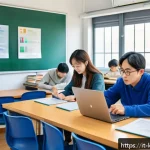 한국어교원 시험일정 확인법 - A modern Italian classroom setting with diverse adult students attentively participating in a Korean...