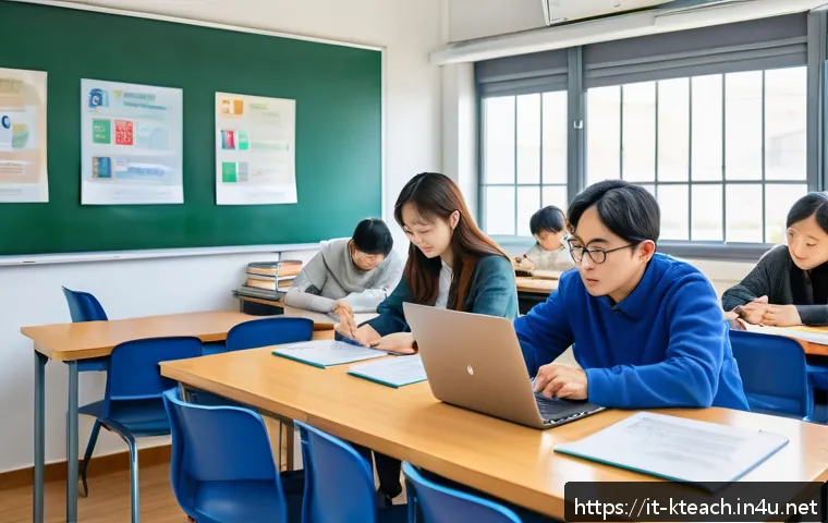 한국어교원 시험일정 확인법 - A modern Italian classroom setting with diverse adult students attentively participating in a Korean...
