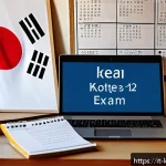 한국어교원 자격증 시험 접수 팁 - A detailed study desk setup for an Italian learner preparing for the Korean teacher exam, featuring ...