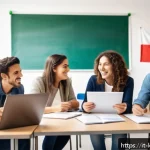 한국어교원 초보 강사 꿀팁 - A vibrant, modern Italian classroom scene with diverse adult students from different cultural backgr...